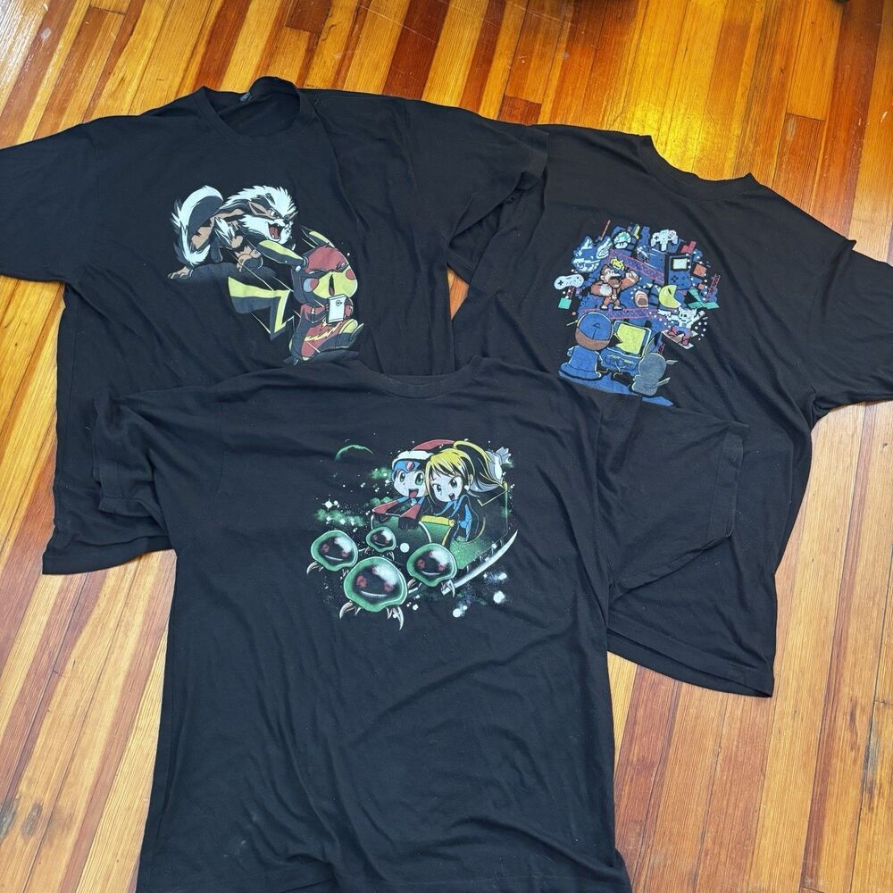Lot of 3 Gaming Video Game Graphic Tees XXL 2XL Pokemon Metroid Retro Arcade